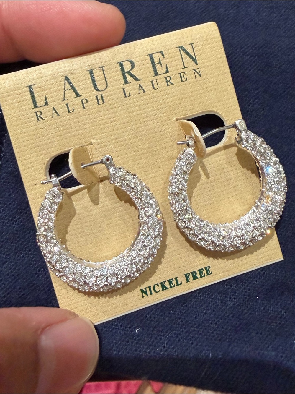 Unused Lauren Ralph Lauren Fashion Crystal Pave Hoop Earrings With Pouch